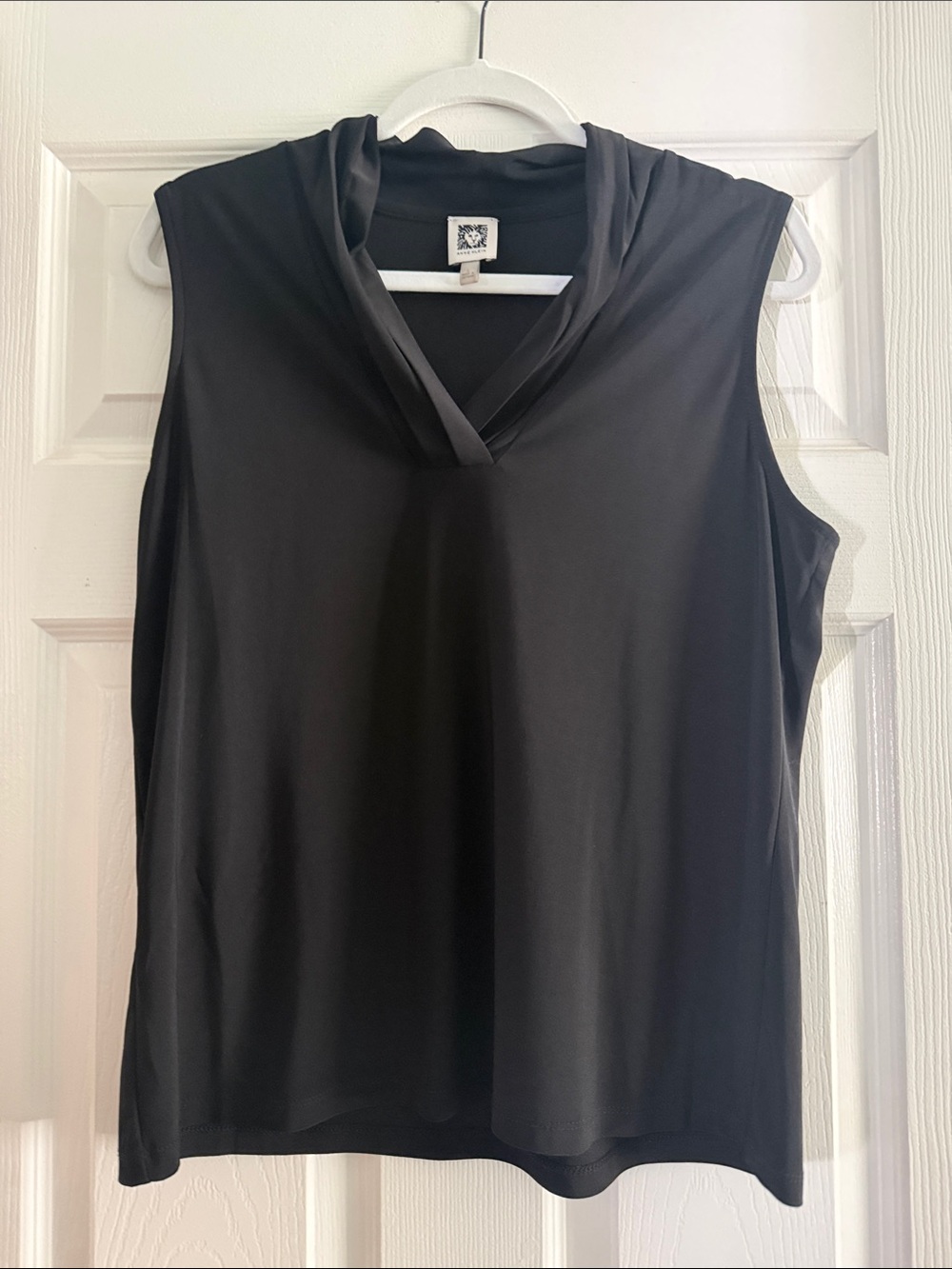 Anne Klein Black Sleeveless Draped V-Neck  Sleeveless Blouse